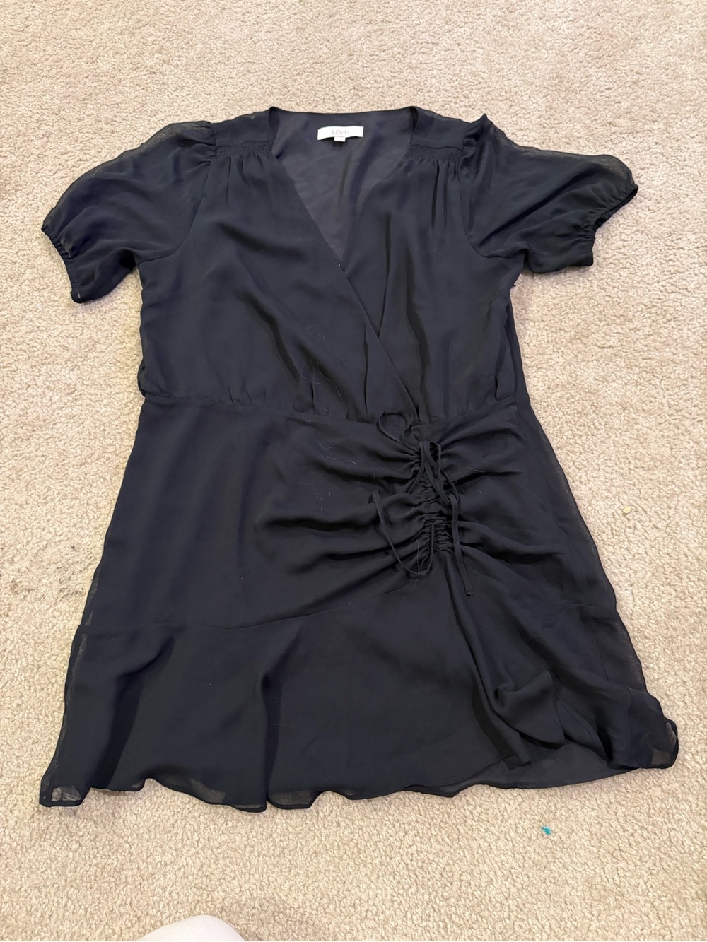LOFT Black Ruched Wrap Mini Dress
